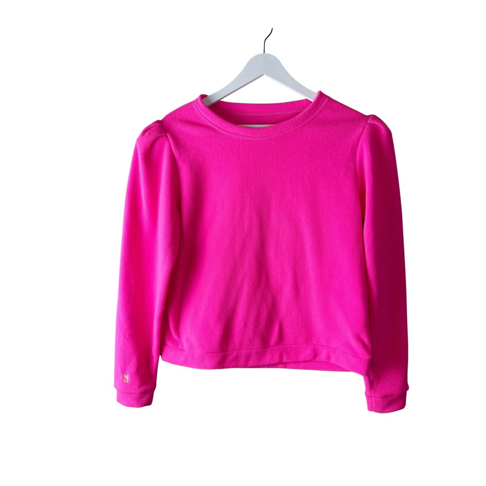 Dudley Stephens Neon Pink Puff Sleeve Fleece Sweatshirt Womens Large Pineapple